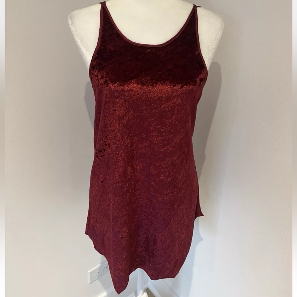 Y2K Intimate Affair California Red Crushed Velvet Slip Lingerie Chemise Sz S*I22